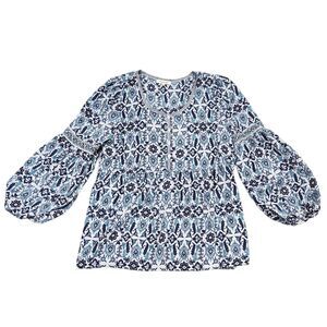 Max Studio Flutter Sleeve Shades of Dark & Light Blue Blouse Wrinkle-free Size S